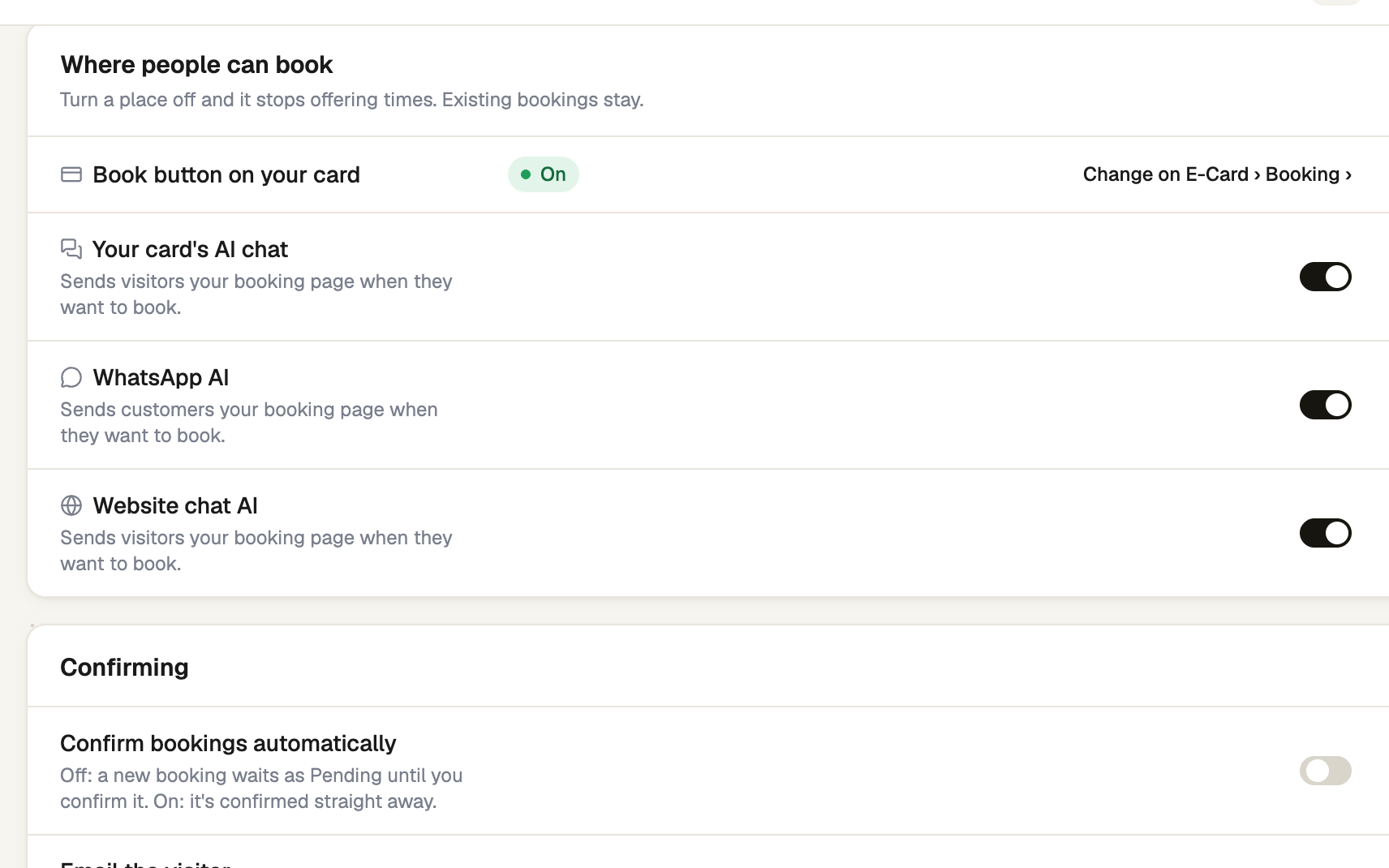 Where people can book card with the AI switches