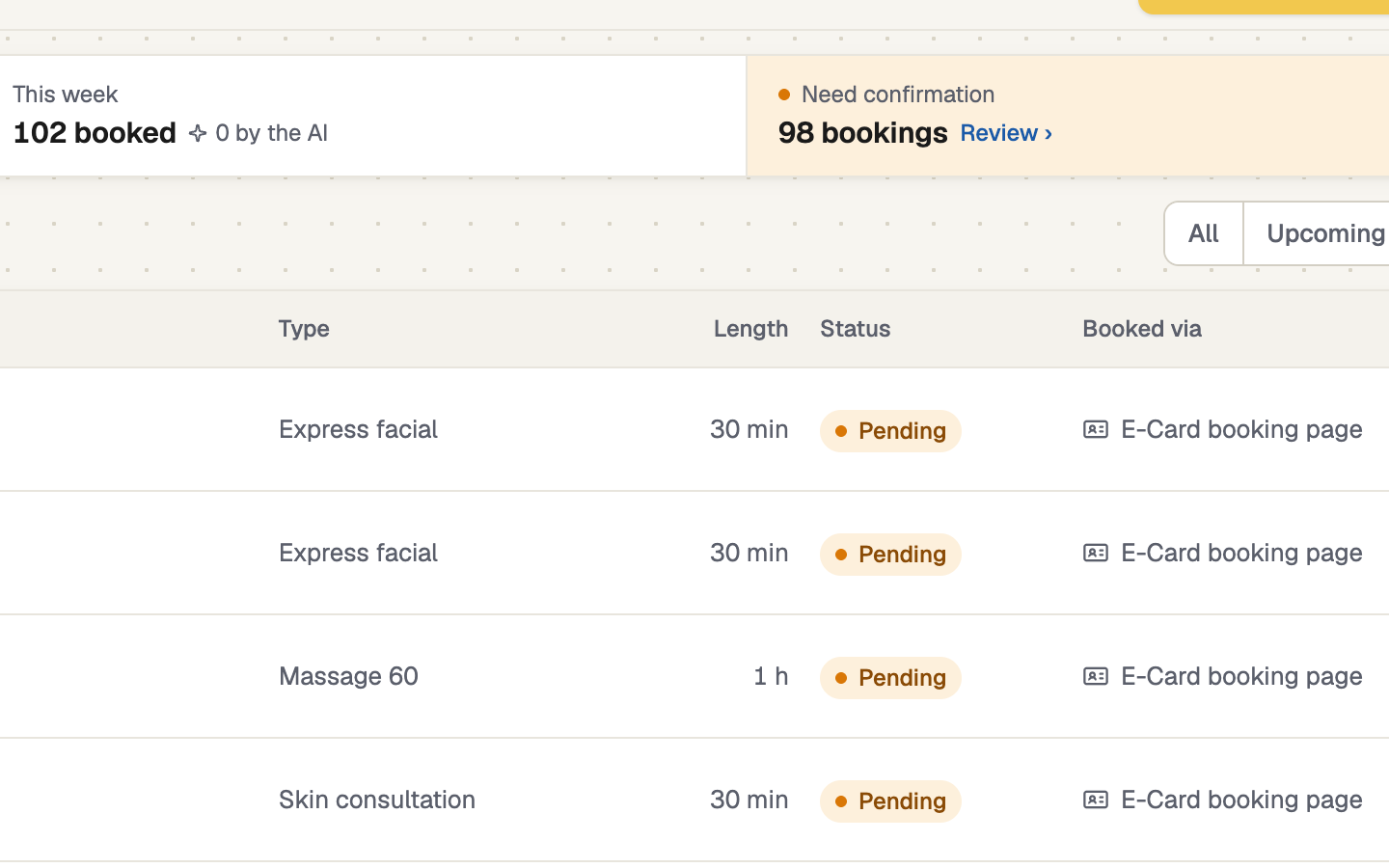 Appointments list with the Need confirmation box