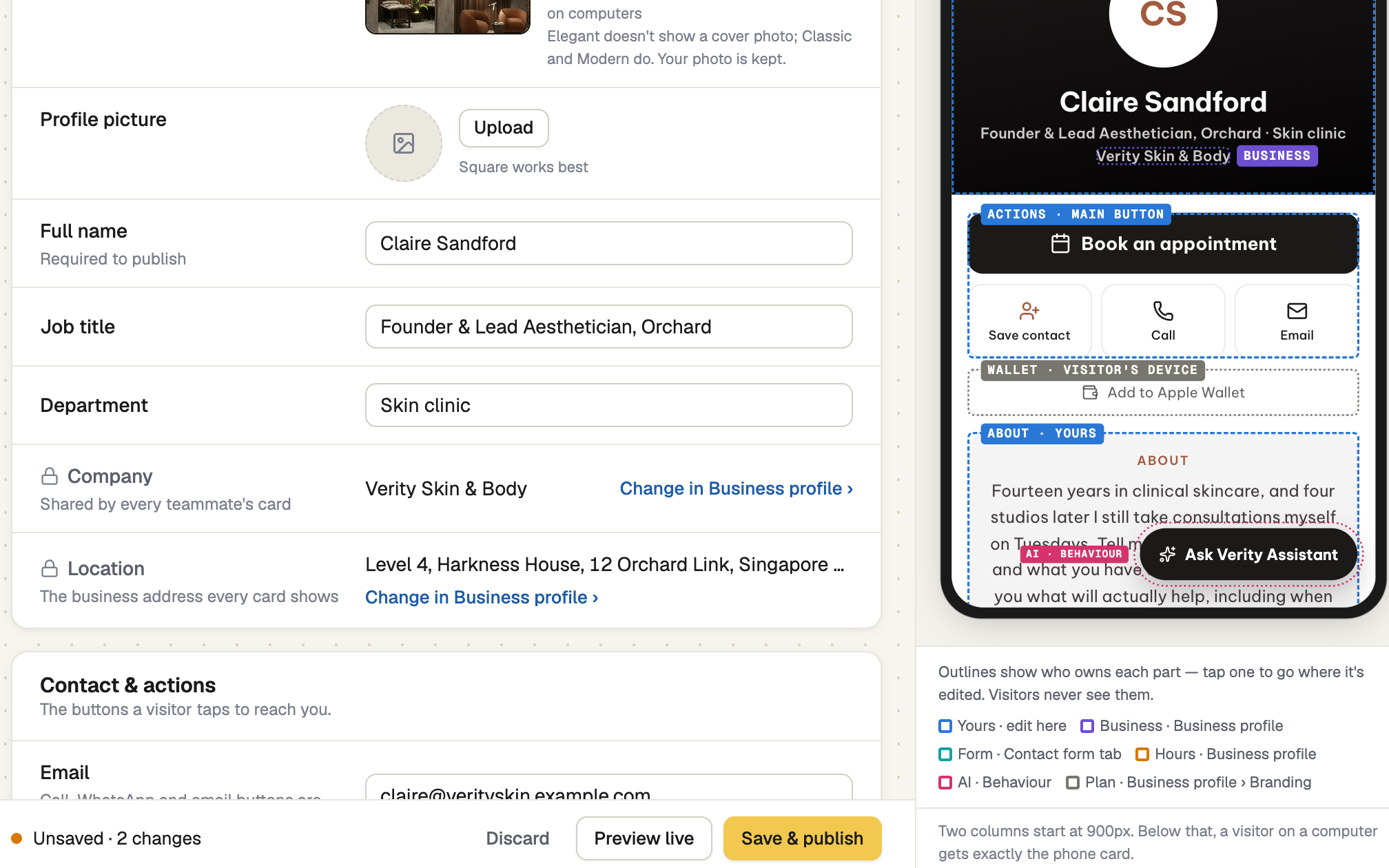 Save bar with unsaved changes beside the phone preview