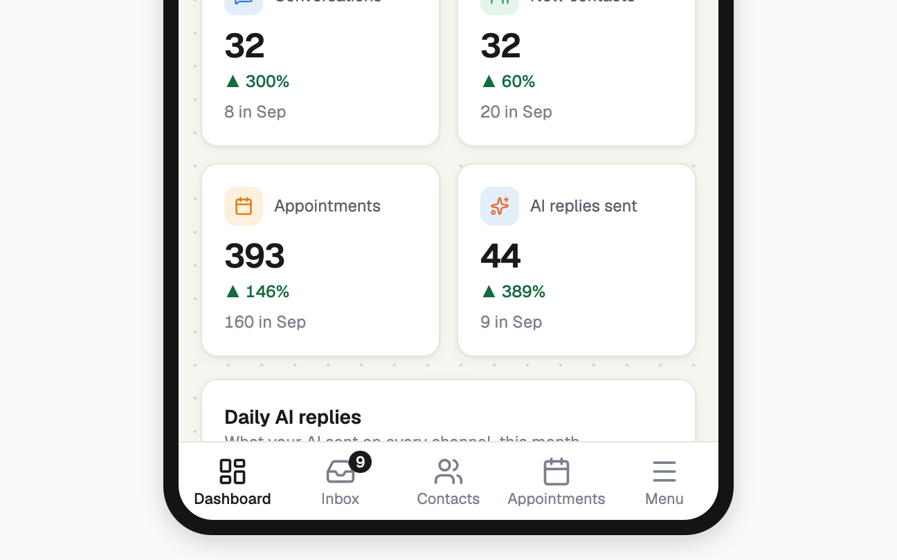 Phone Dashboard with the bottom bar and Menu button