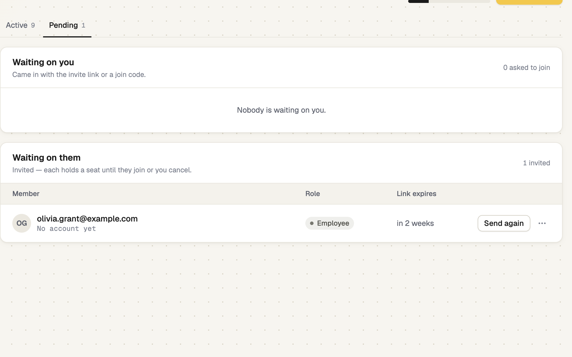 Pending tab with requests waiting on you and invitations waiting on them