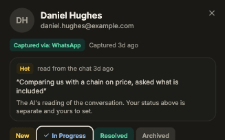 Contact marked Hot, read from the chat